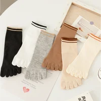 1/4/5 pares de calcetines de algodón de cinco dedos para mujer, calcetines transpirables con punta abierta a rayas antiolor para deportes, Yoga y Pilates