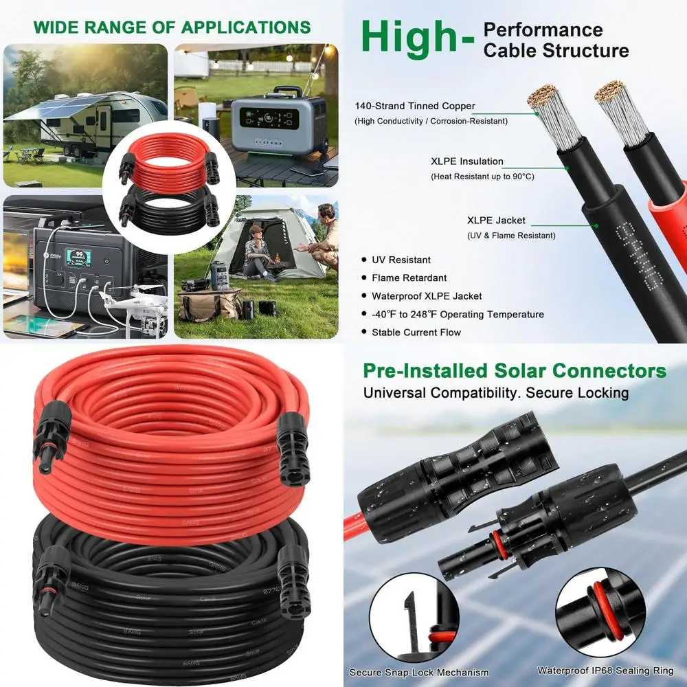 

Удлинительный кабель для солнечной батареи 8AWG, 50 футов, 2 шт. (красный + черный), фотоэлектрический провод с солнечными разъемами «папа/гнездо», водонепроницаемый провод для солнечной панели f