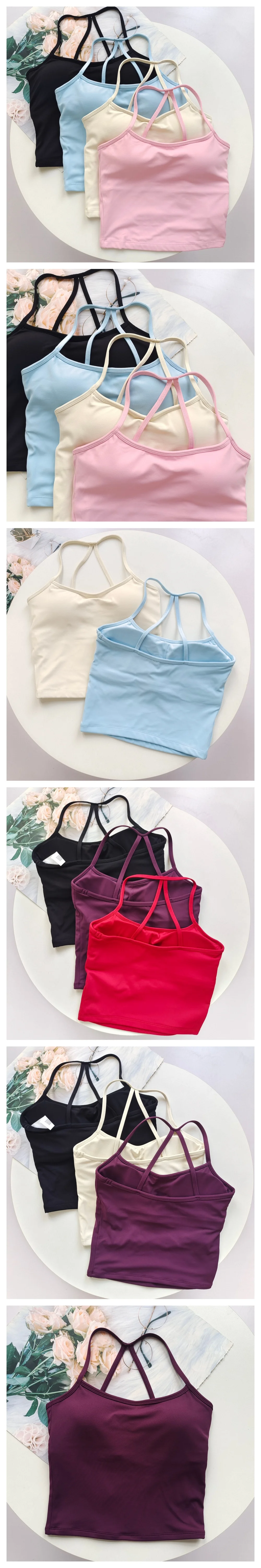 Nude Sport-BH mit Scrunch-Effekt und Push-up, Hoher Halt, Verstellbare Dünne Schultergurte, Yoga-Tanktop, Damen Fitness-Unterwäsche Top – Detail 2