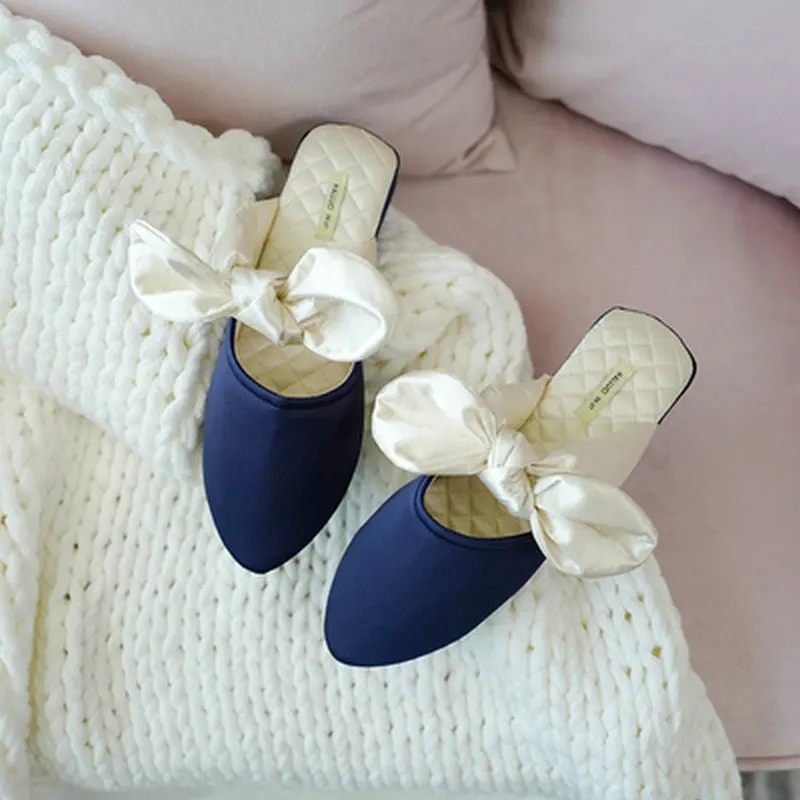 Summer Home Fashion Pointy Women Slippers Color Matching Bow Indoor Antiskid Home Slippers Female Outside Adult Girl Shoes