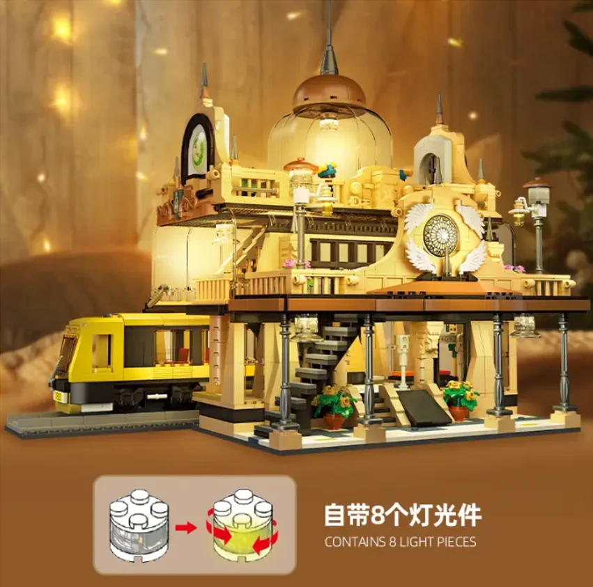 เดิมกล่อง 89136 การก่อสร้างยุโรปสไตล์รถไฟ Station Building Blocks อิฐประกอบของเล่นเด็กคริสต์มาสของขวัญ