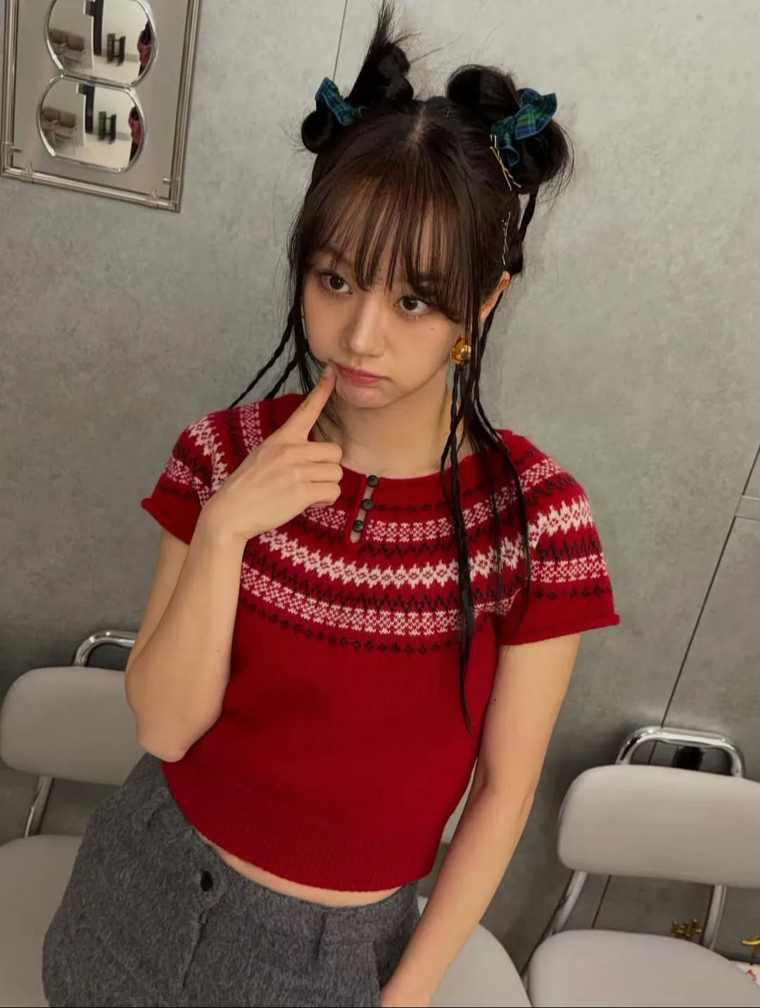 

Зимний женский вязаный свитер из шерсти (00% шерсть), свободный крой, повседневный стиль, круглый вырез, геометрический узор, корейский дизайн