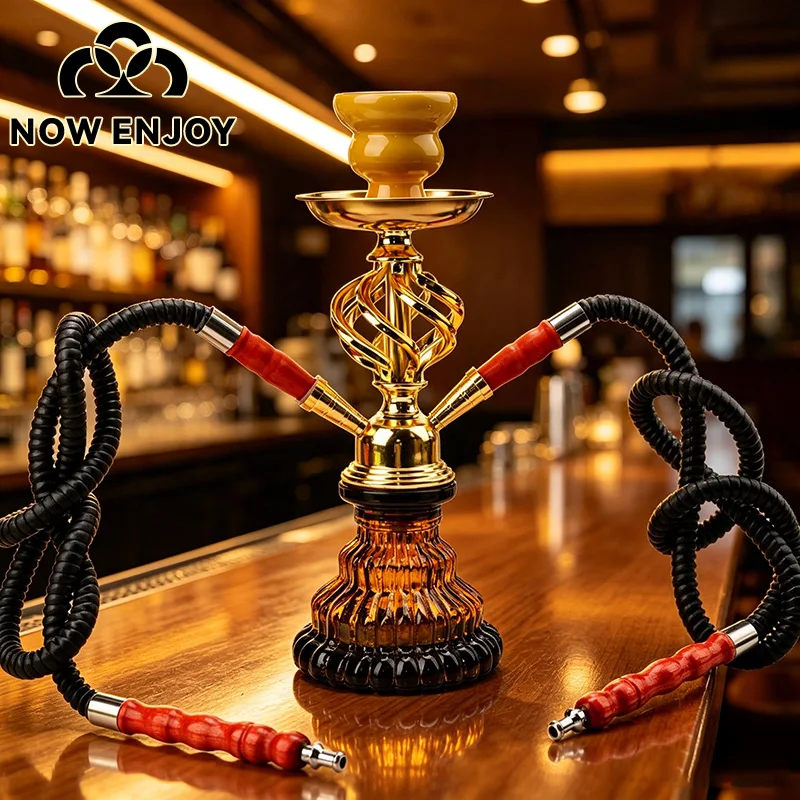 NOW ENJOY Black/Gold Household  Arabian Glass Pipe Accessories Bar KTV Twisted Ball Water Pipe hisha Hookah