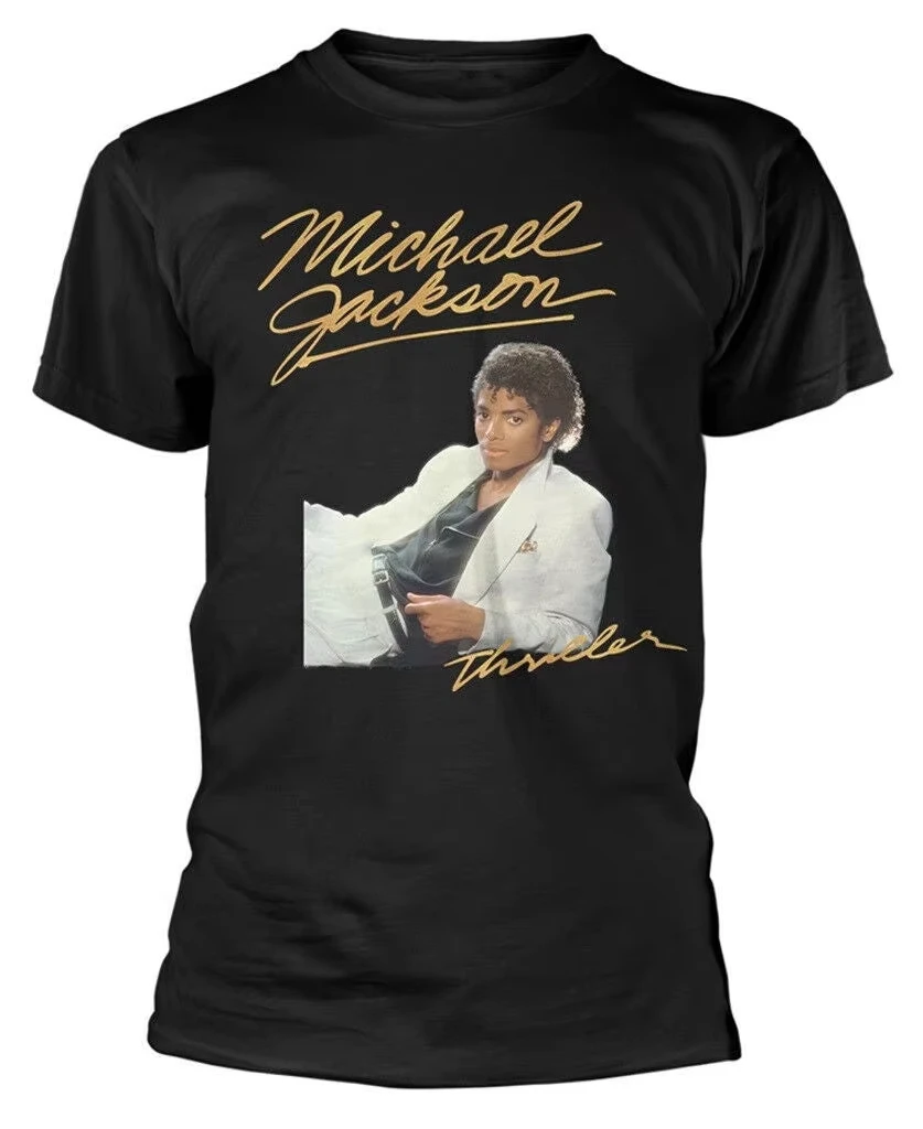 2026 New Parent‑Child Matching MJ Oversize Cotton Tee Retro Classic Pop Artist Portrait Golden Script Typography Graphic T‑Shirt