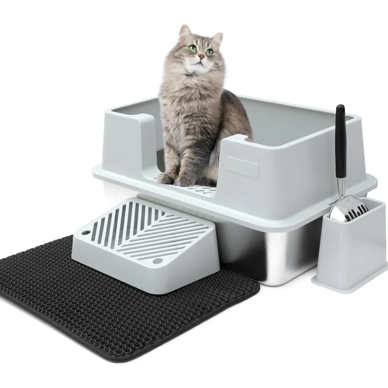 Stainless Steel Cat Litter Box with Lid, Extra Large Jumbo Metal Litter Box, Includes Metal Litter Scoop, Large Scoop Holder