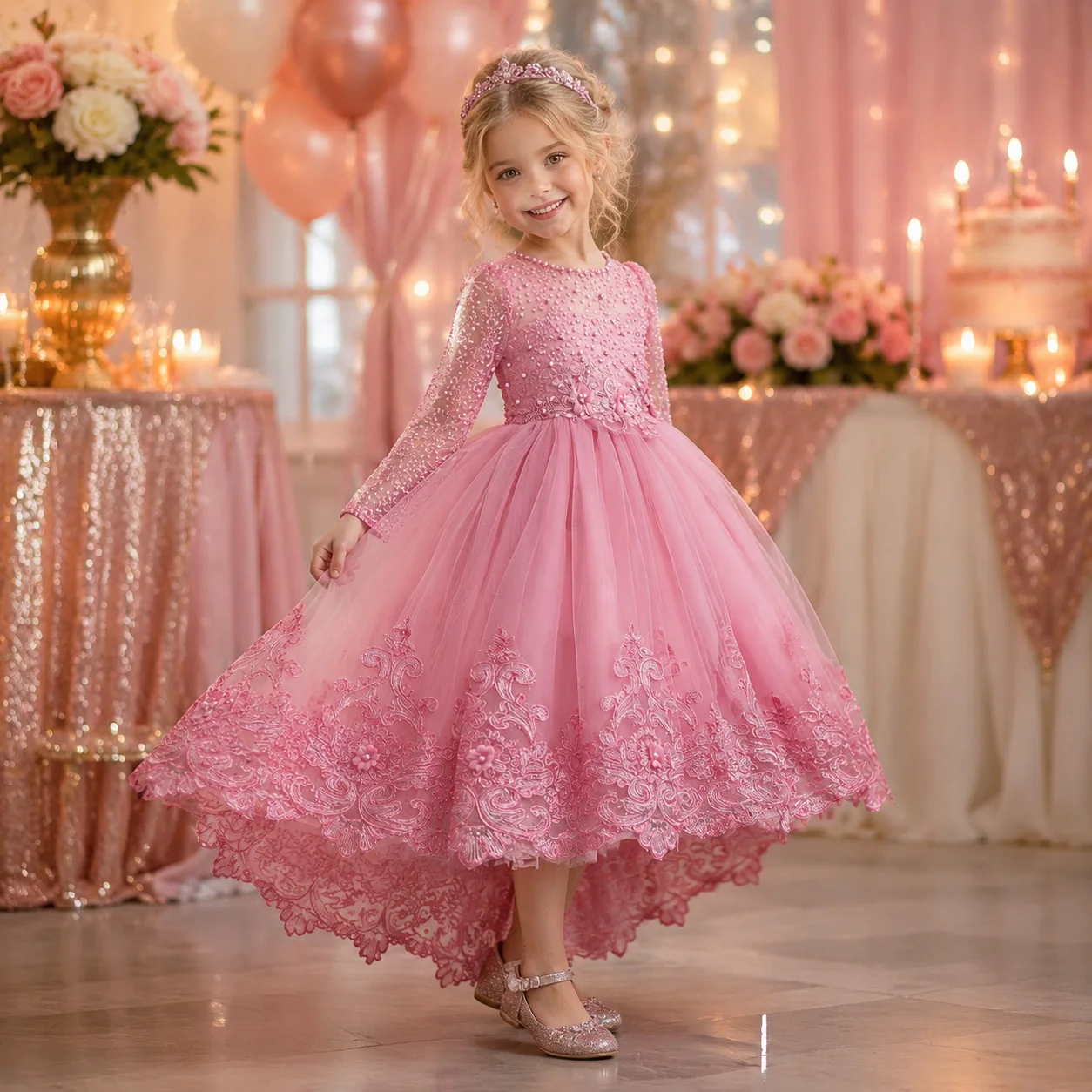 New Christmas Girls Dress Luxury Girls Princess Dress Elegant Tulle Ball Gown Wedding Party Birthday Formal Dress 3-12 Years Old