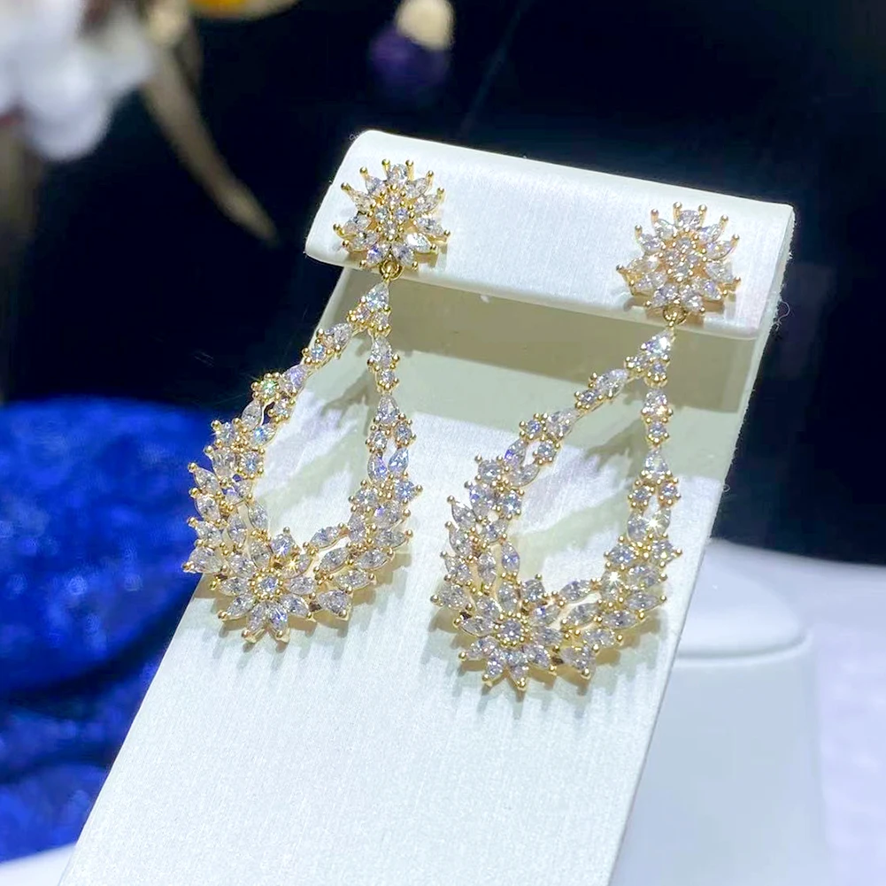 Fashion Marquise Zirconia Wedding Long Drop Earrings for Women Party Silver Color Flower Dangle Earrings Party Jewelry E0059