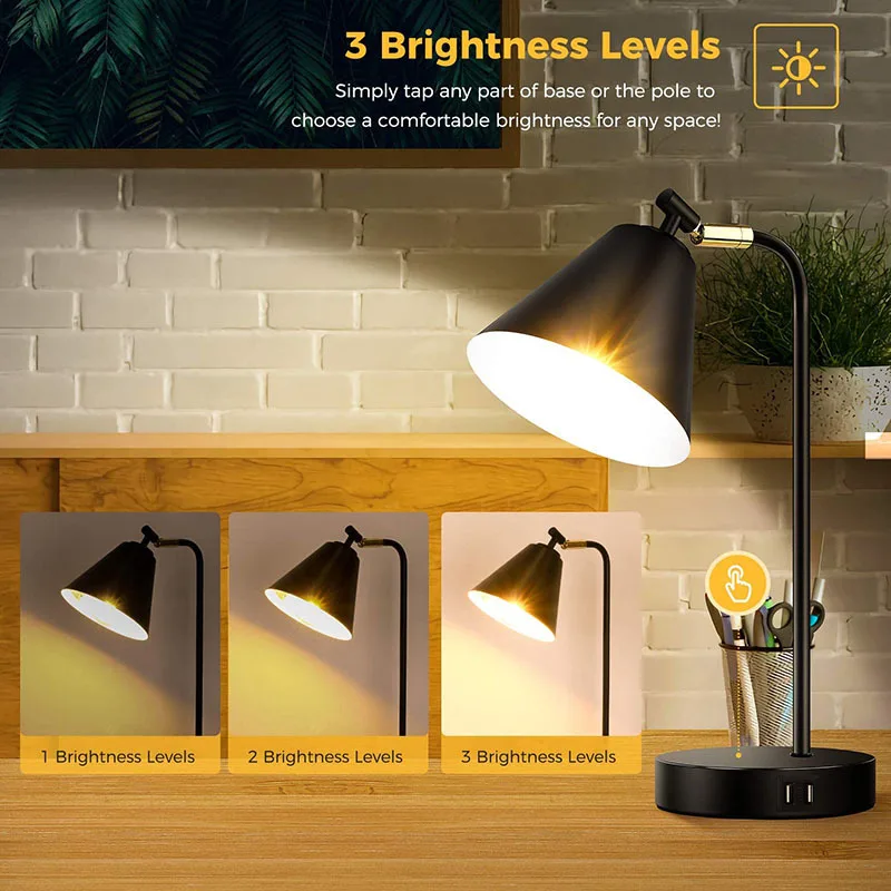 USB Charging Touch Dimming Desk Lamp Industrial Wind Iron Art Bent Pipe Bedroom Bedside Table Decoration Desk Lamp