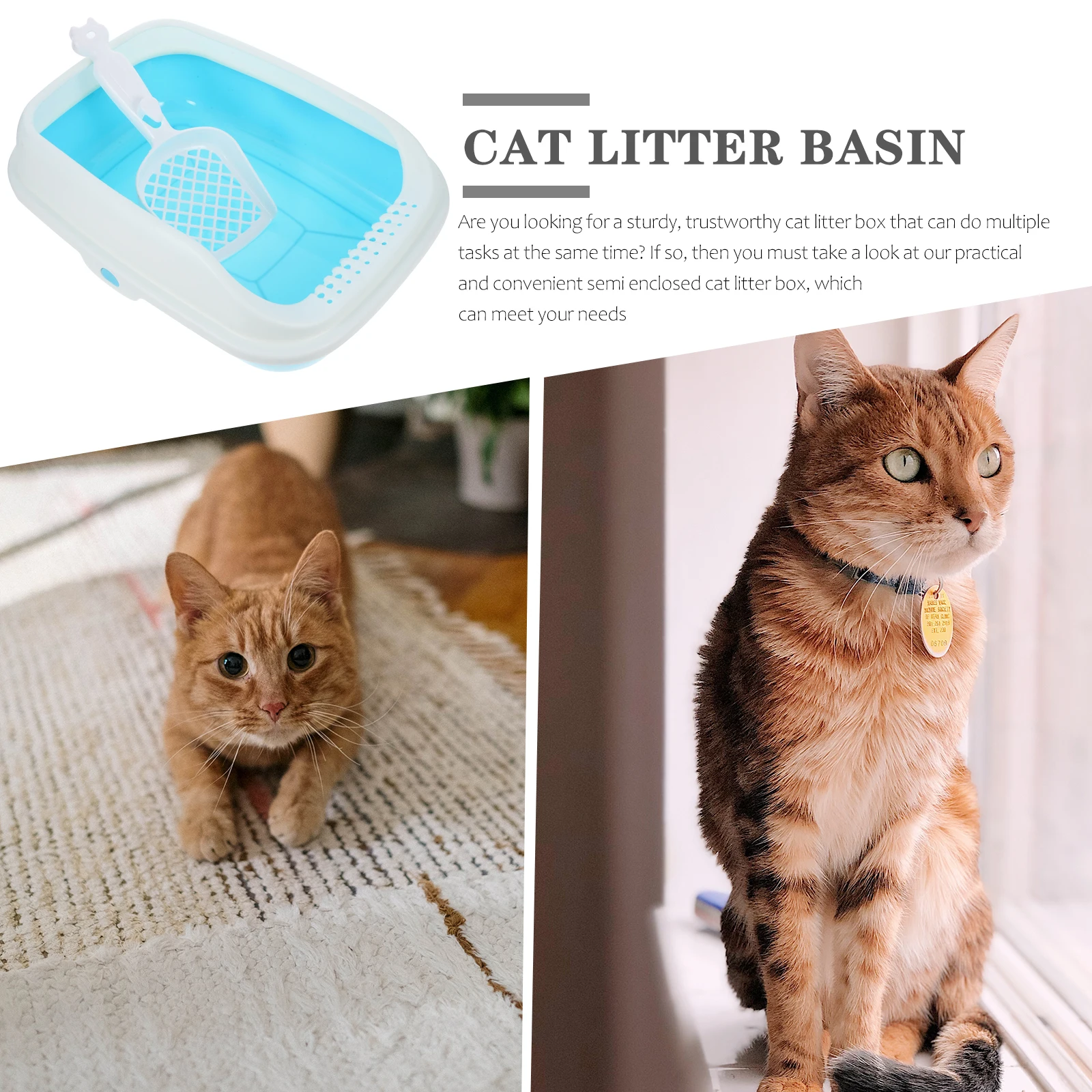 

Cat Litter Semi enclosed Kitten Pan 40x28x13cm Blue Easy Cleaning Portable Litter Boxes Low Entry