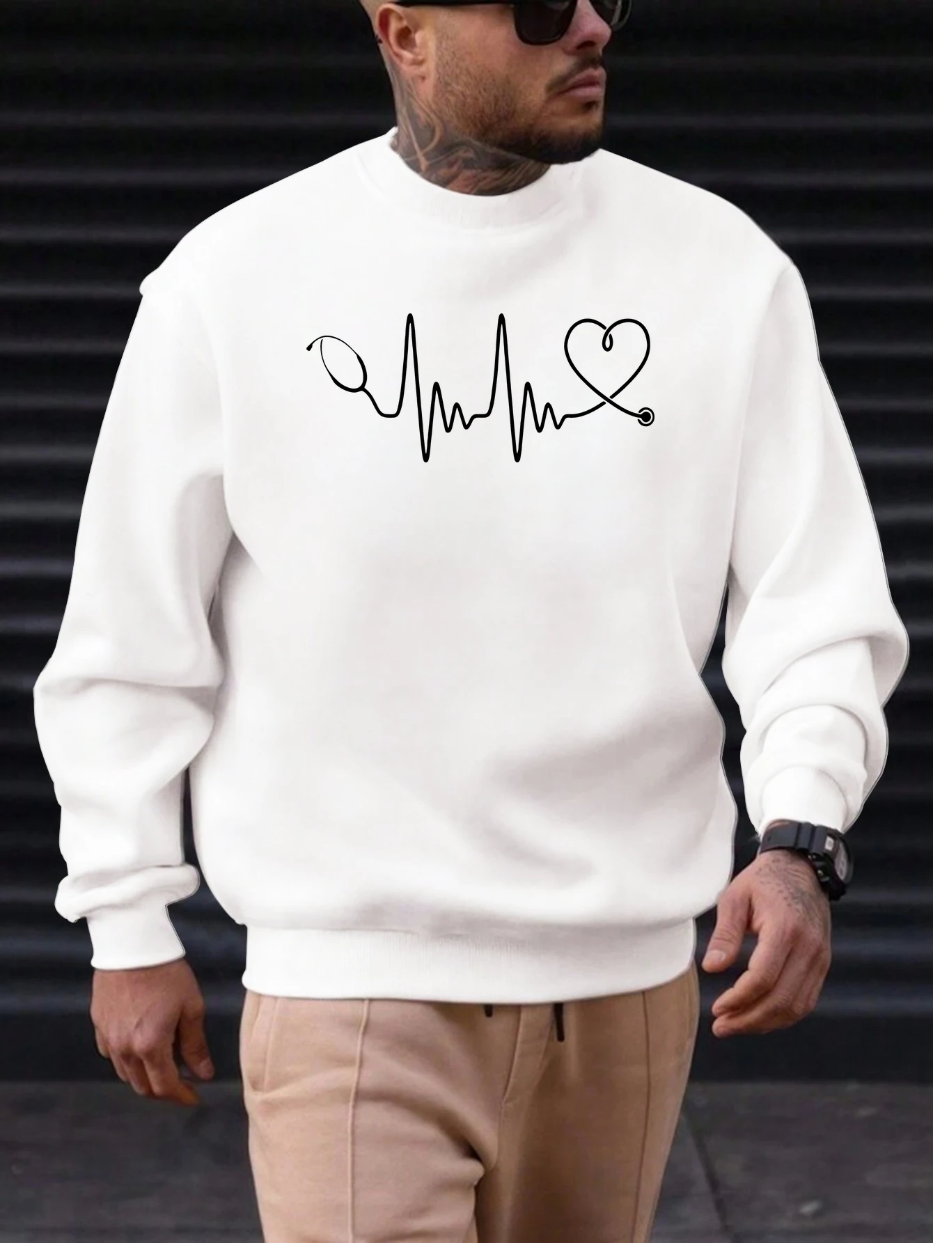

2025 New Sweatshirt For Men's ECG Stethoscope Pattern Printing Cotton Round Neck Fashion Casual High Quality Daily Top Clothing