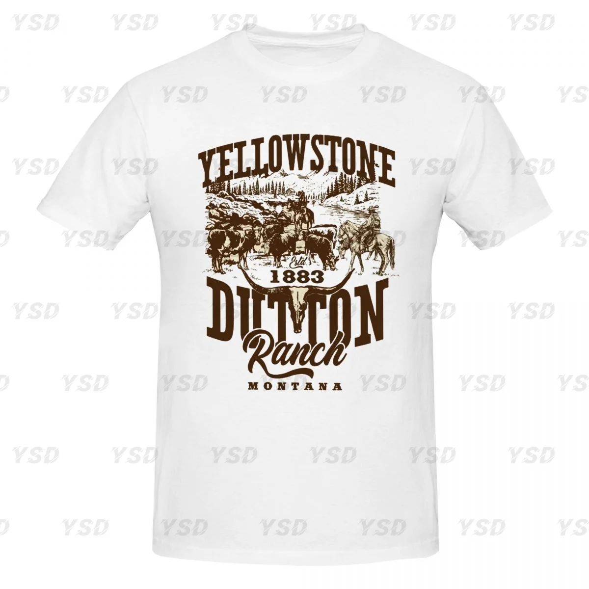 

zhu Cowboy Et De Yellowstone Dutton Ranch Men's tight fitting sports T-shirt,cosy, Oversized print Tee shirt