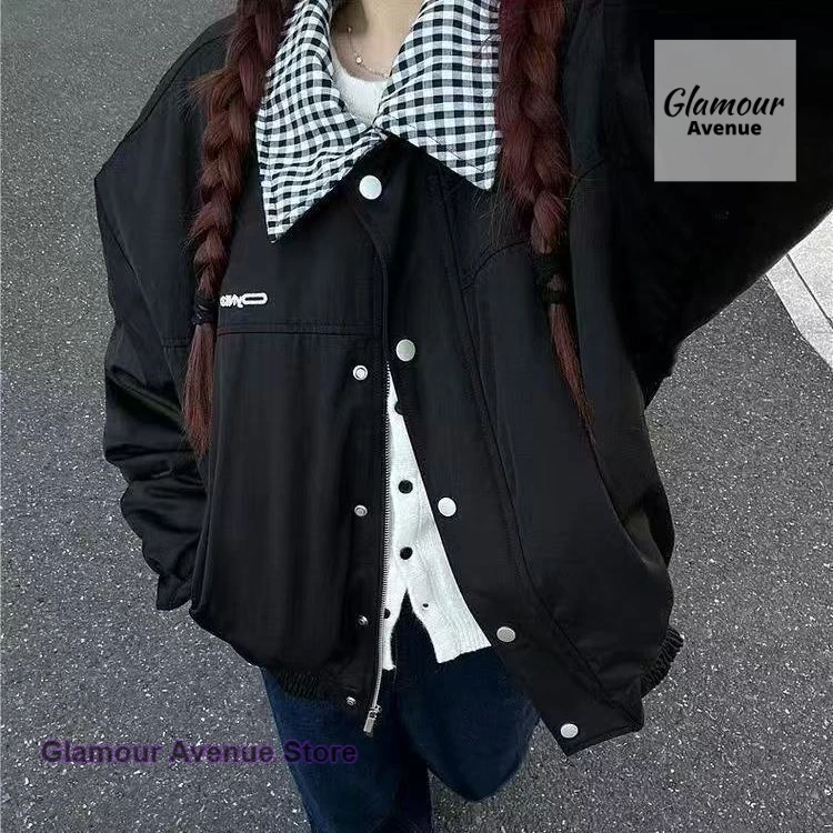 미국 복고풍 스티치 코튼 재킷 여성 가을 겨울 신상 패션 디자인 루즈핏 캐주얼 재킷 야구 유니폼