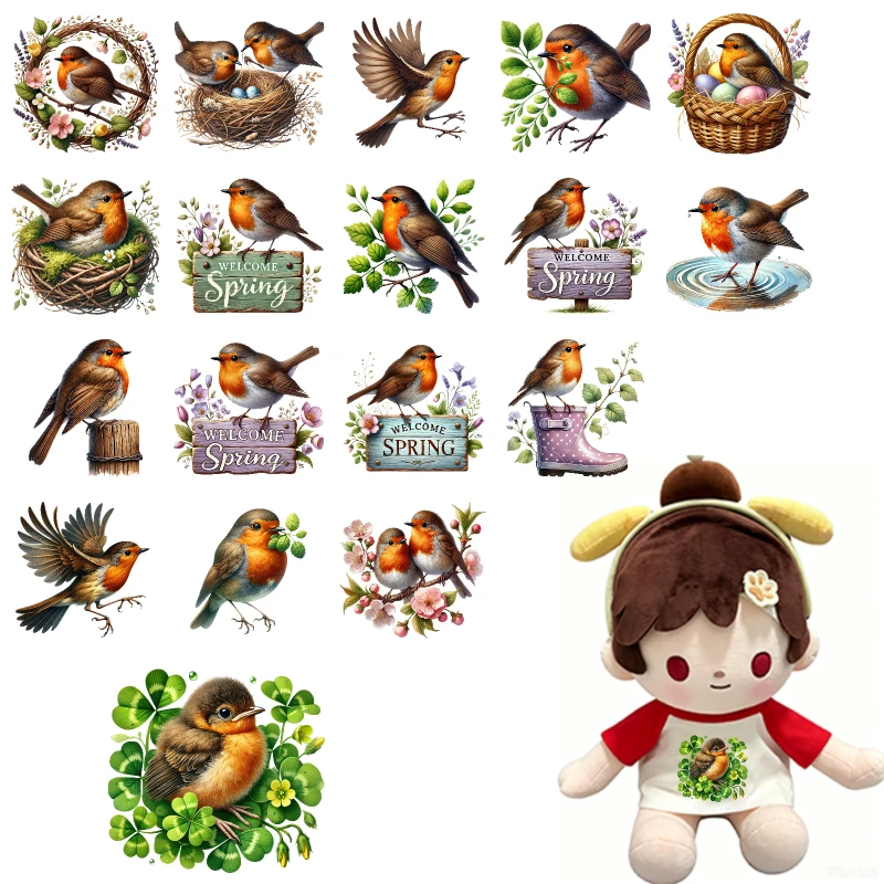 Robin Spring Nest Heat transfer Hot stamping iron printing vinyl stickers child T-shirt DIY Toy doll clothing decoration