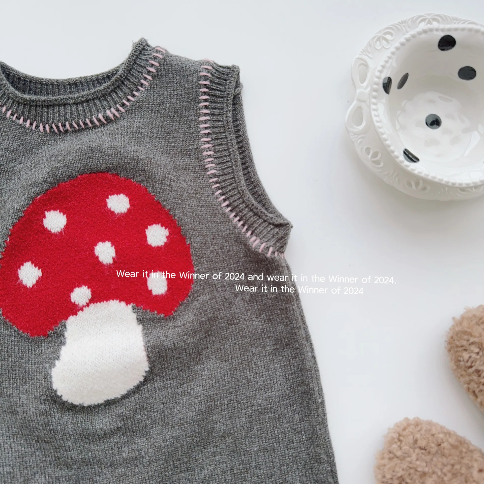 Korean Cute Mushroom Knitted Dress for Girls 2024 Autumn and Winter New Girl Baby Sweater Vest Dress Princess Dress