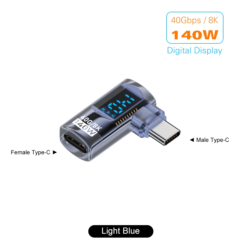 90-Grad-USB-C-Adapter, rechtwinkliger U-förmiger USB4-Typ-C-Adapter, 40 Gbit/s, mit LED-Anzeige, PD 140 W, 8K-Extender für Thunderbolt 3/4