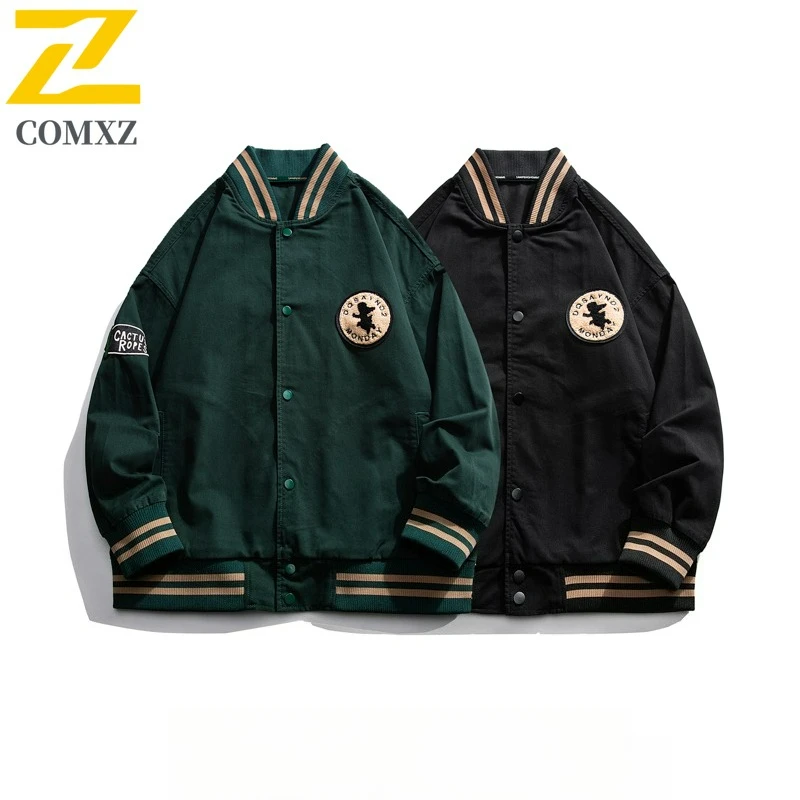 COMXZ Versatile Baseball Jacket 2025 New Loose Fit Casual Adventure Jackets Mens Sport Baseball Collar Spring Autumn Outerwear