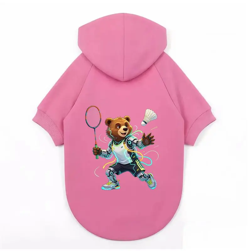Cute Bear Badminton Hoodie, Pet Outdoor Apparel, Breathable Comfort