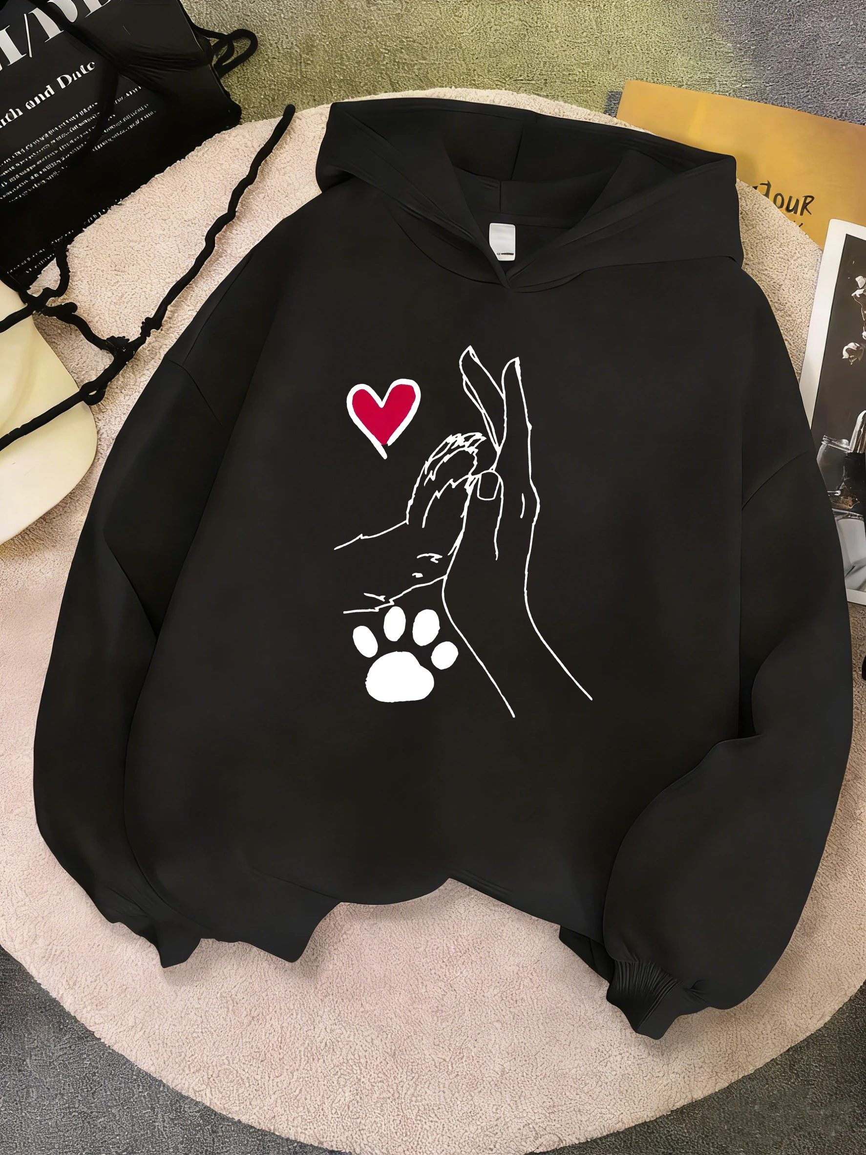 Niedlicher Katzenpfoten-Herz-Hoodie für Kinder Cartoon Kawaii Frühling Kinder-Sweatshirt Kapuzenpullover Lässige Hoodies für Jungen Mädchen Kleidung