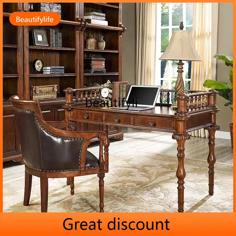 Asmt45 American simple computer chair leather study office leisure chair all solid wood chair