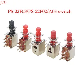 PS-22F03 Right Angle PCB Latching Push Button Switch with Cap DPDT Double Pole Self/No-Locking Key Power Switches 6Pin A03