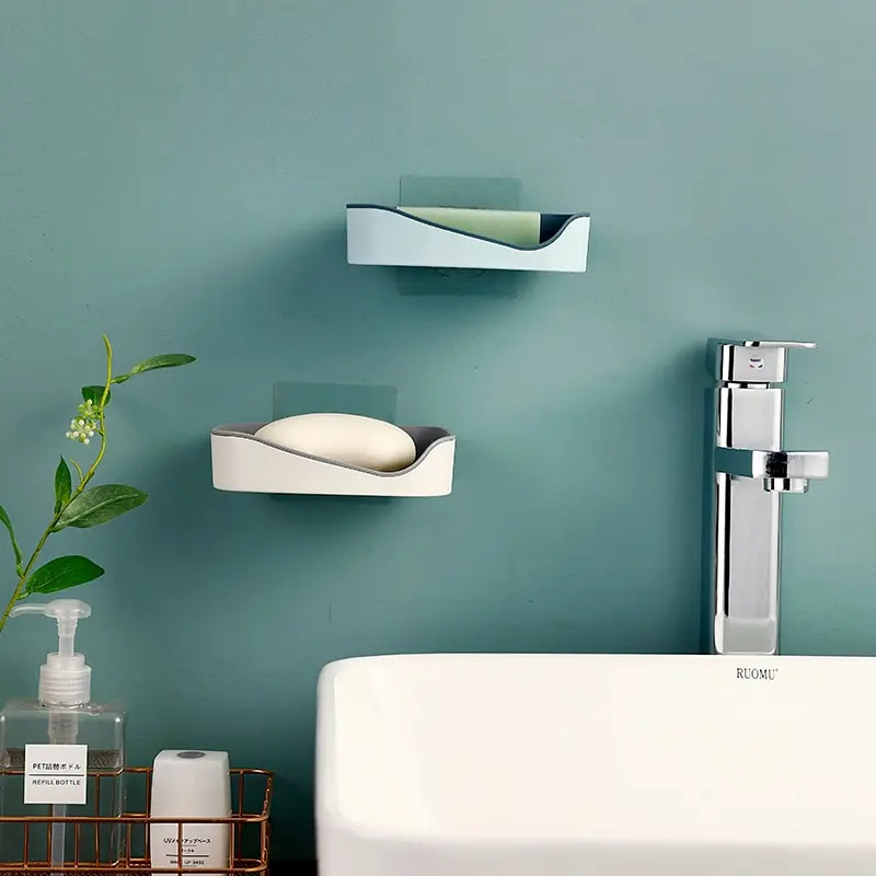 Drainage Soap Box Self-Adhesive Wall-Mounted Soap Storage Box Creative No Punching Bathroom Supplies Organizing Storage Shelf