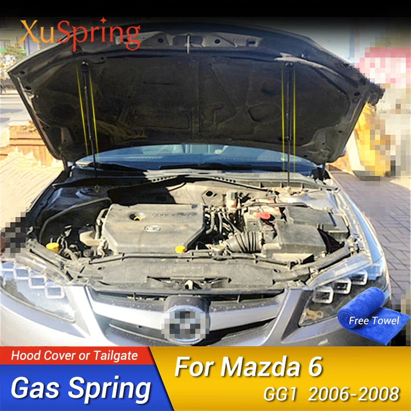 Resorte de capó de coche para Mazda6, Mazda 6, GG1, 2002-2008, puntales de choque, 2 unids/set/juego, varilla hidráulica, amortiguador de Gas,