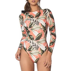 One Piece Swimwear Women Swimsuit 2024 bikini Floral Print Long Sleeves Rash Guard Surfing Monokini Bathing Suit Beach