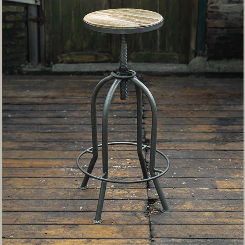American Retro Bar Stool, Iron Do Old Counter Seats, Lift Adjustment High Chair, Stable Load-Bearing, Industrial Style Furniture
