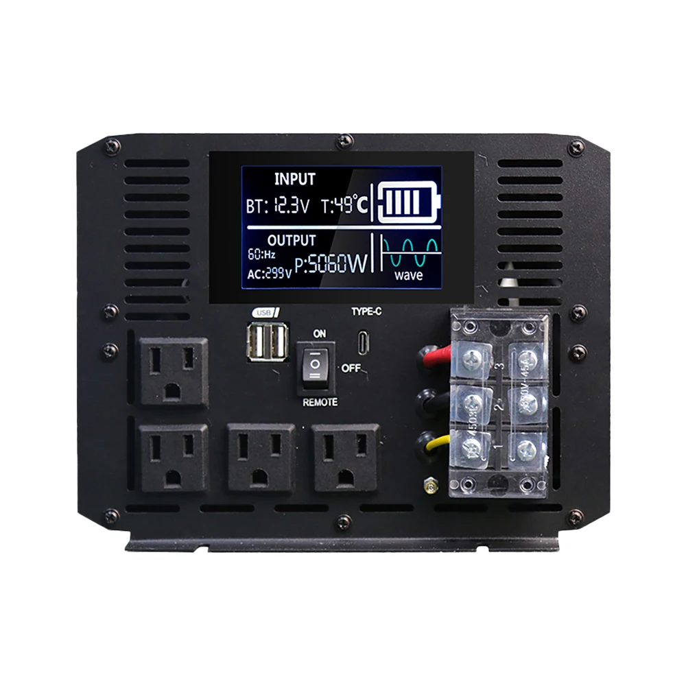 DC12V to AC 220V/110V 5000W 50Hz/60Hz LED Display USB Pure Sine Wave Charging Power Inverter