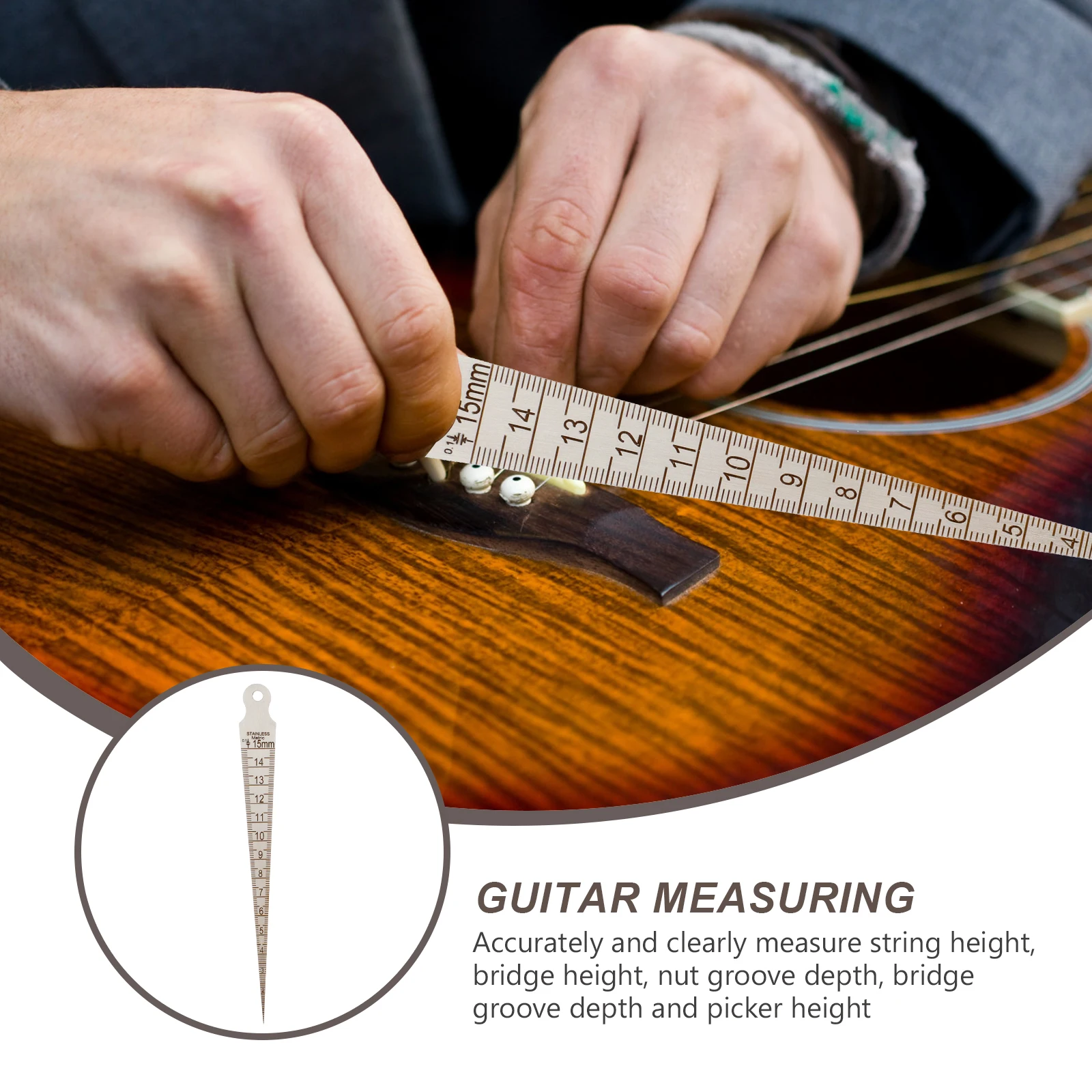 

Guitar Measuring Ruler Steel Compact Durable Accurate Bridge Luthier Repair Portable Machinist Tools
