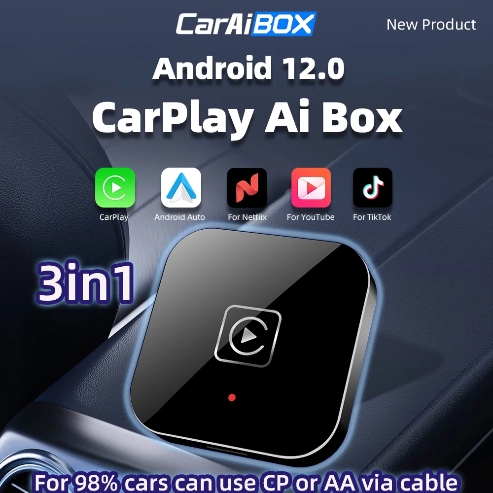 CarAiBOX 3 in 1 Android 12  Video BOX  Wireless CarPlay Android Auto Built-in Video software Watch Online Videossor  Movies