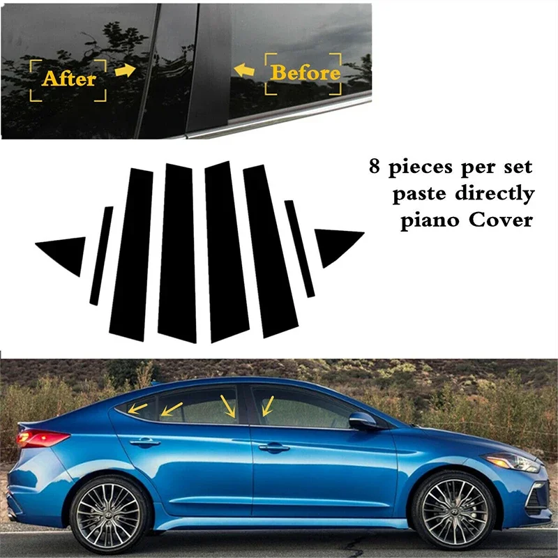 

8pcs Gloss Black Pillar Posts Door Side Trim Fit For Hyundai Elantra Sedan 2017 2018 2019 2020 Window Moulding Decoration Cover