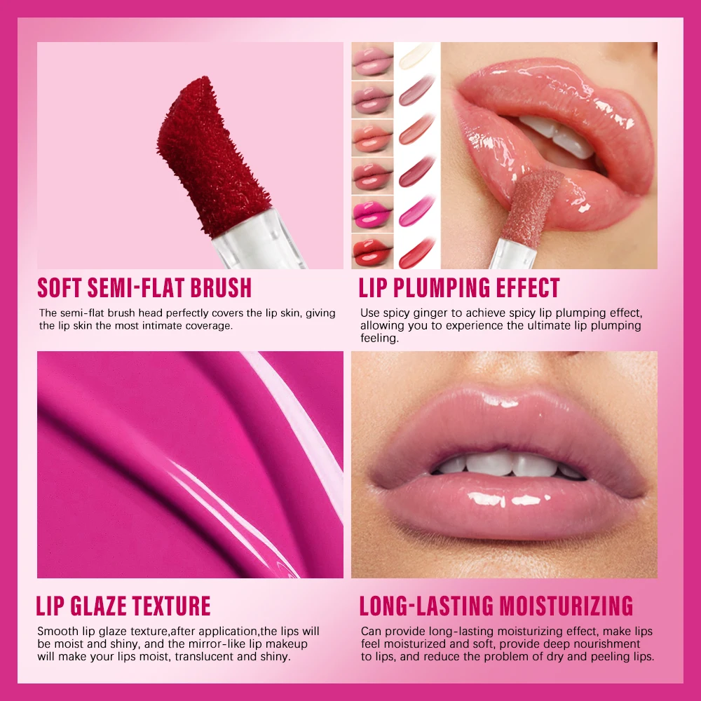 Lakerain Lip Glaze Rozświetlający Błyszczyk do Ust Długotrwały Nawilżający Ekstrakt z Korzenia Imbiru Tekstura Błyszczyka Efekt Gorącego Powiększenia Ust