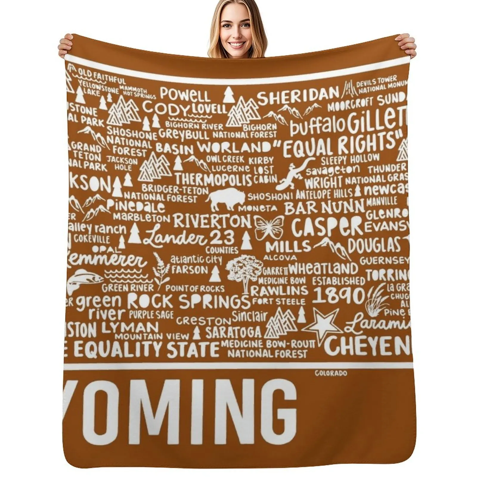 

Wyoming Map Throw Blanket funny gift Flannel halloween Summer Beddings Blankets