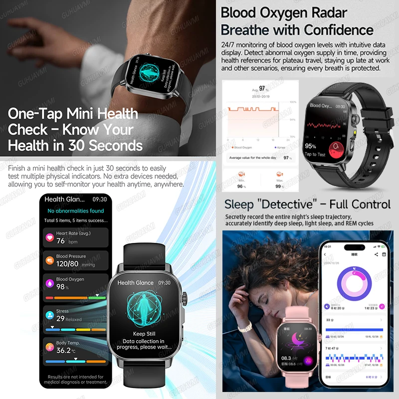 GUHUAVMI 2026 New Precise Health Care SmartWatch ECG+HRV Uric Acid Blood Lipids Emotional Perception  Bluetooth Call Smartwatchs