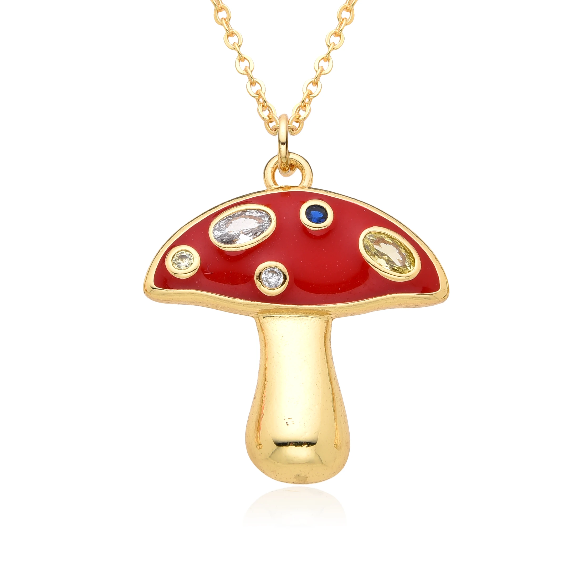 

Y2k Colorful Mushroom Charms Gold Color Inlaid Zircon Necklace for Women Kpop CZ Choker Pendant Jewelry Making Diy Accessories