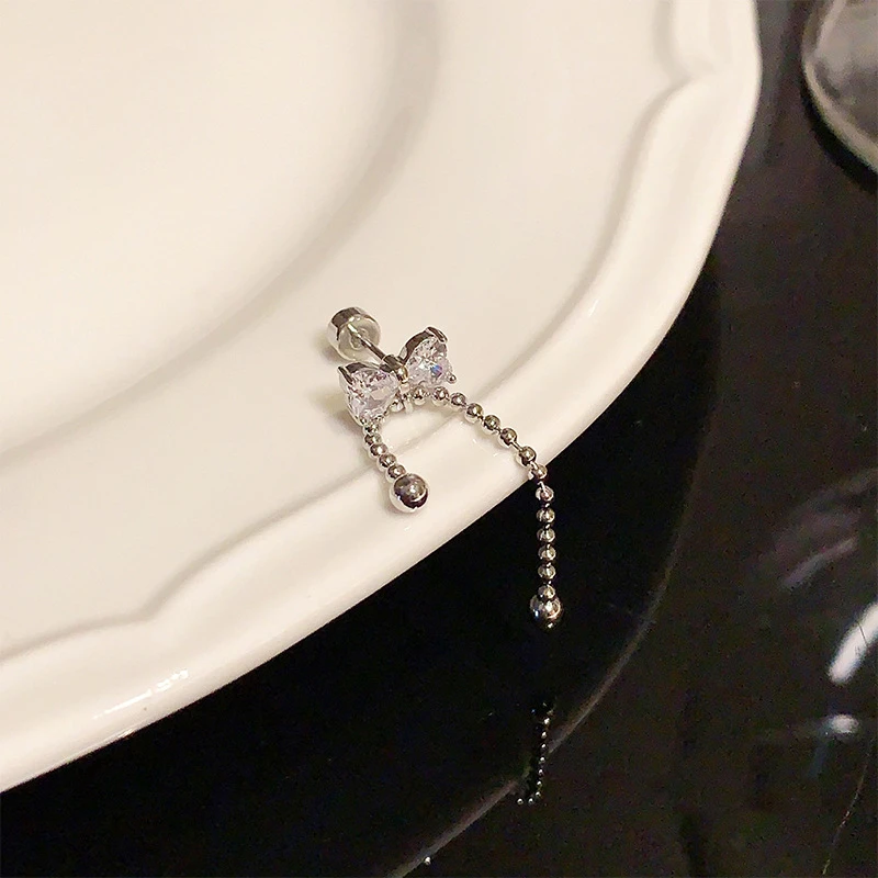 Advanced Silver Color Bowknot 316L Stainless Steel Ear Bone Nail New Fashion Delicate Zircon Earrings for Women Y2K Punk Jewelry