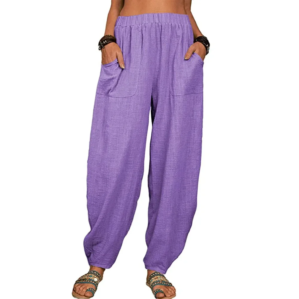 

Summer Cotton Linen Wide Leg Pants for Women Pants Full Length Casual Pants Female Solid Loose High Waist Straight Trousers