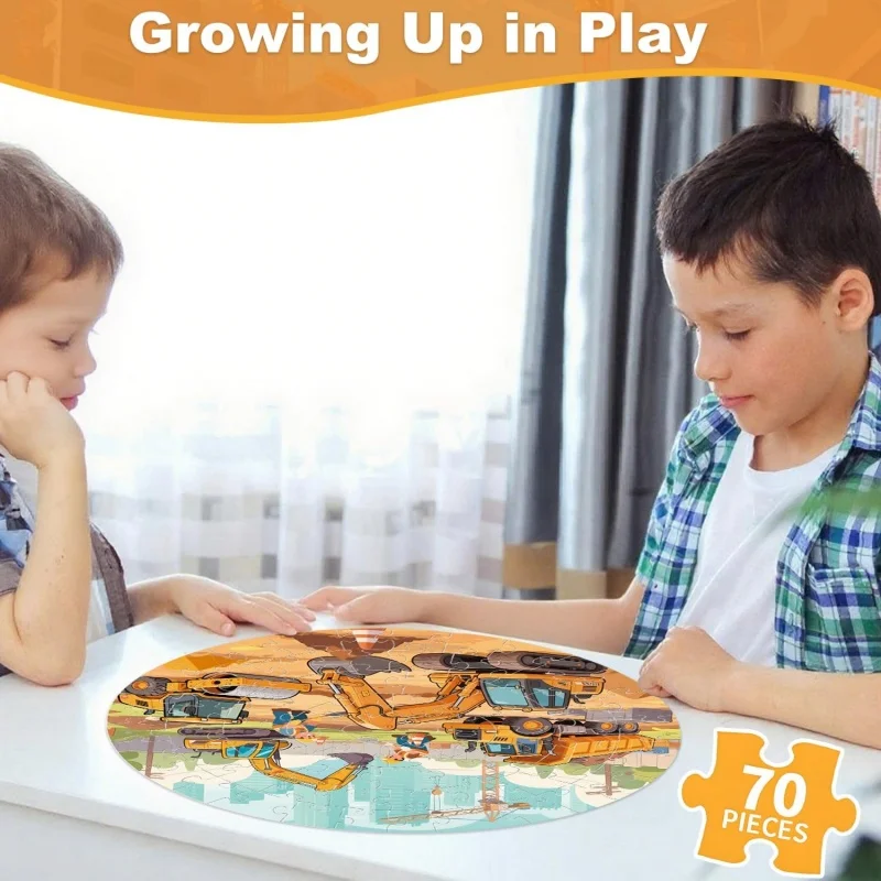 Bodenpuzzles für Kinder, 70-teiliges Baustellen-Puzzle mit Bagger, Bulldozer, Gabelstapler, Kipper, Lernspielzeug