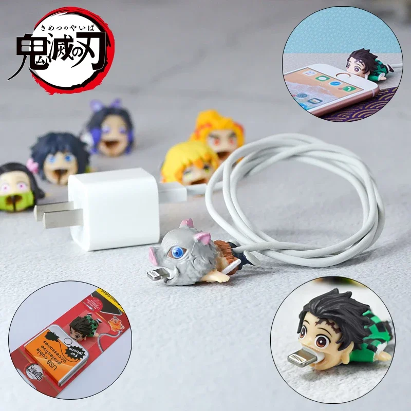 Demon Slayer Tanjirou Cute Cartoon Cable Winder Protector Nezuko Cord Protector akcesoria do IPhone Organizer kabla