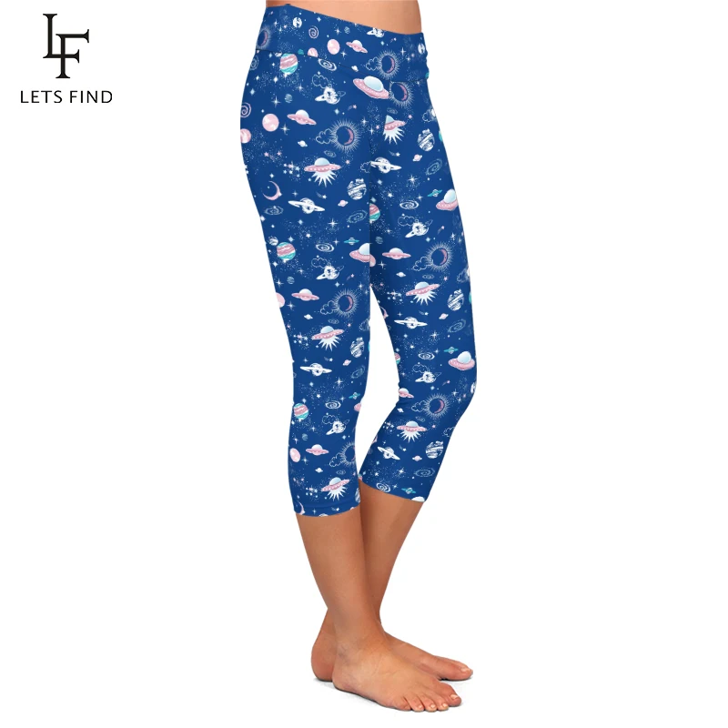 Leggings Capri de cintura alta para mujer, pantalones con estampado Digital espacial 3D, a media pantorrilla, 3/4, gran oferta