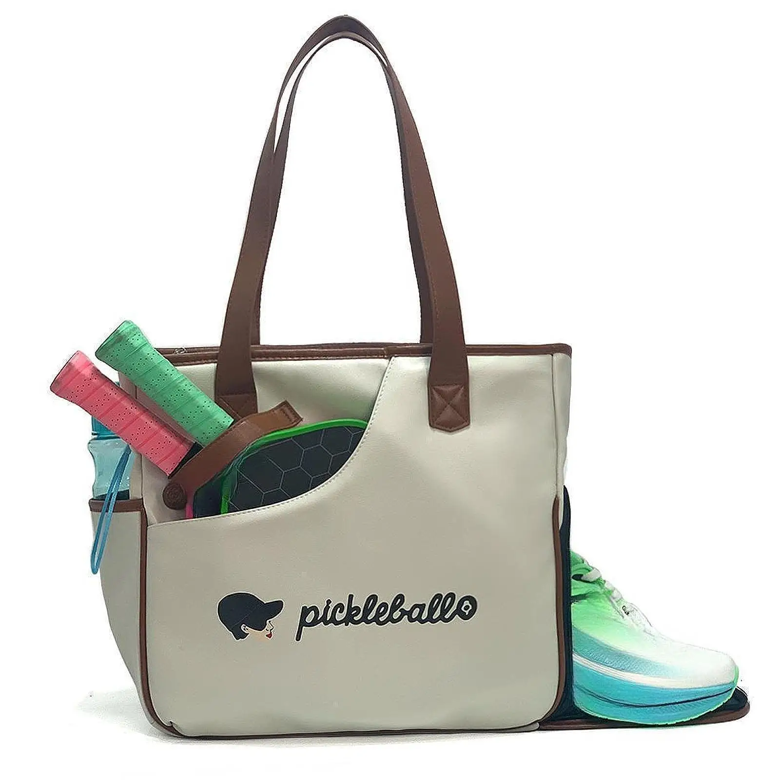 

Pickleball Tote Bag Large Capacity PU Leather Pickleball Racket Carrier Outdoor Sport Handbag for Gym Court