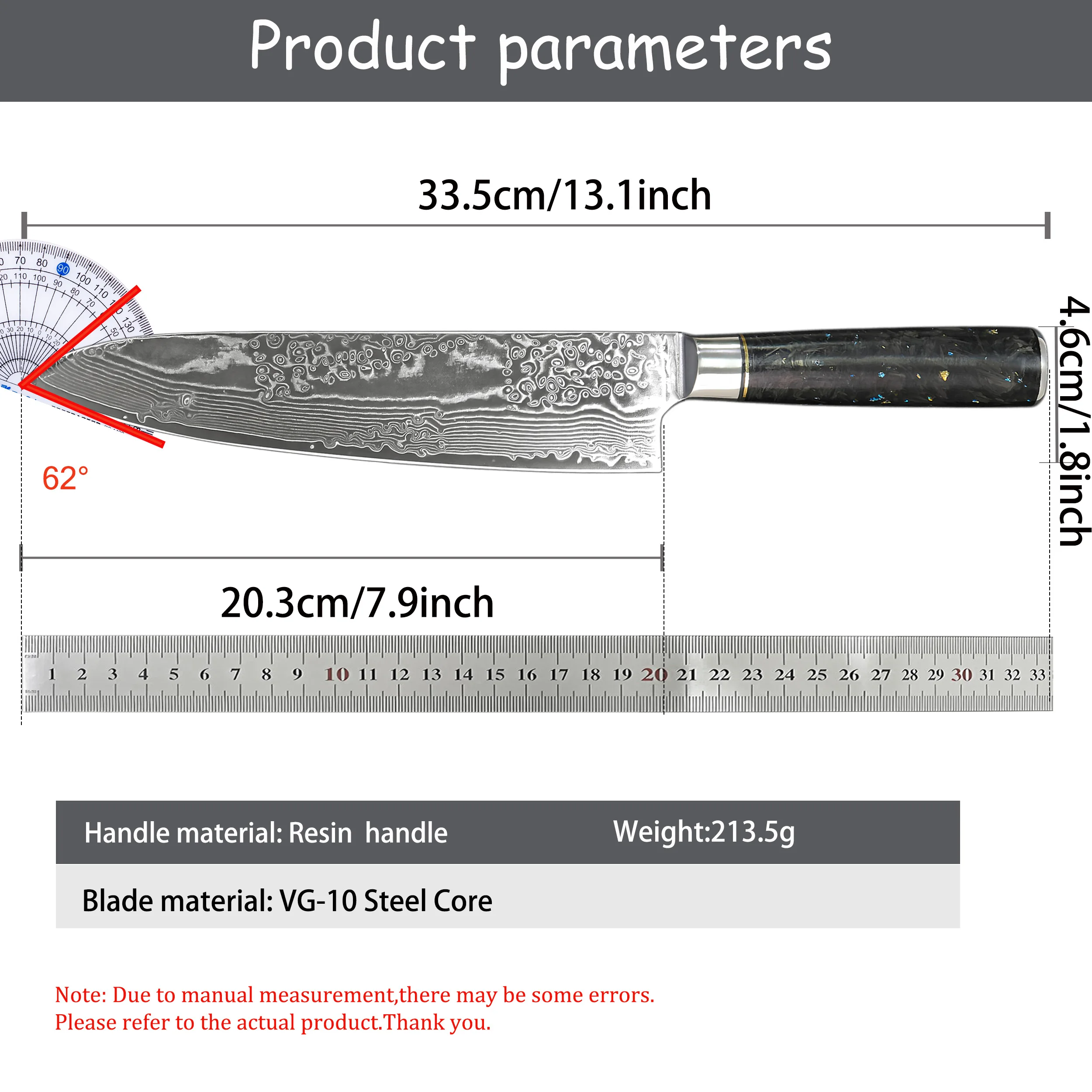 67-Layer Damascus Chef Cutlery, Executive Kitchen Gyuto Utensil Multi-purpose Meat Fruit Vegetable Cooking Prep Gadget