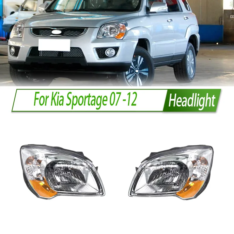 For Kia Sportage 07 -12 Halogen Headlight Assembly OEM Style Front Headlamp Bulb Socket Plug & Play Replacement