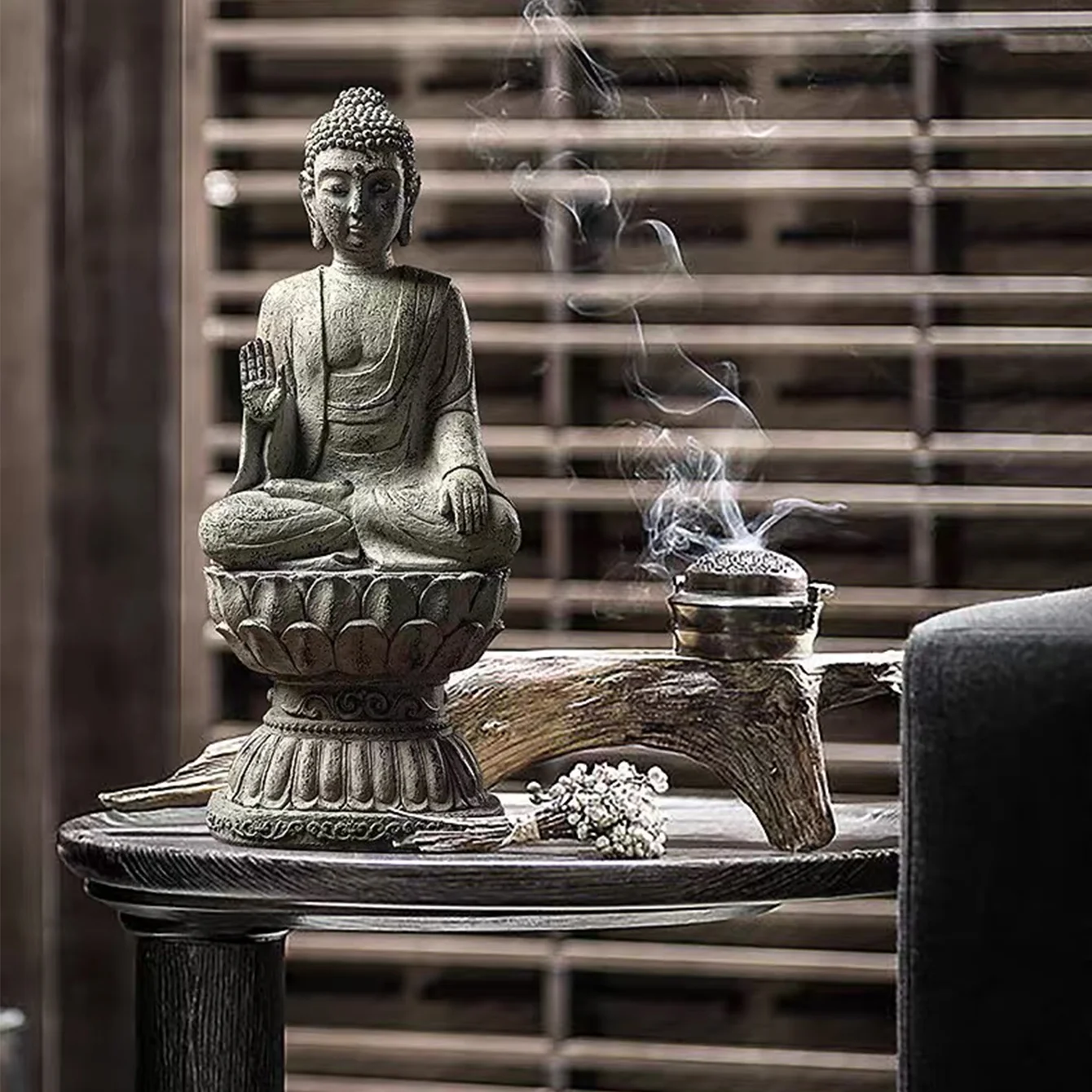 FengShui Buddha-Glücksstatue für den Außenbereich, Gartendekoration, Buddha-Skulptur für Zuhause, Meditation, Dekoration, Terrasse, Schreibtisch, Veranda, Hof, Kunstharz