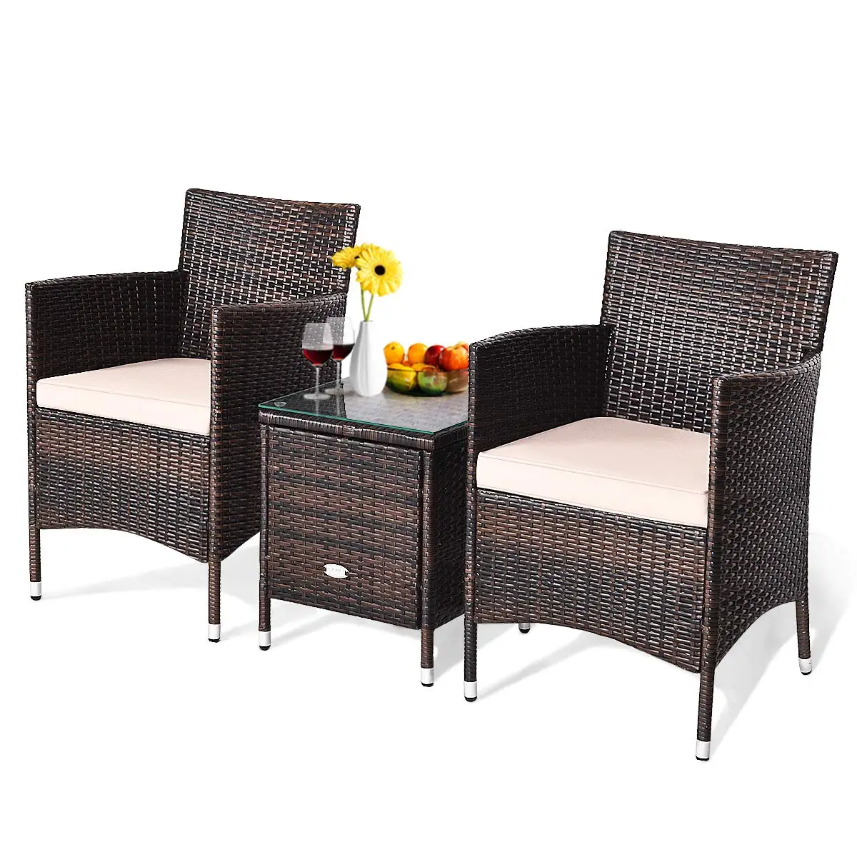 

3 Piece Patio Set Wicker Rattan Furniture Set Outdoor Rattan Conversation Set with Coffee Table Chairs & Thick, Customized