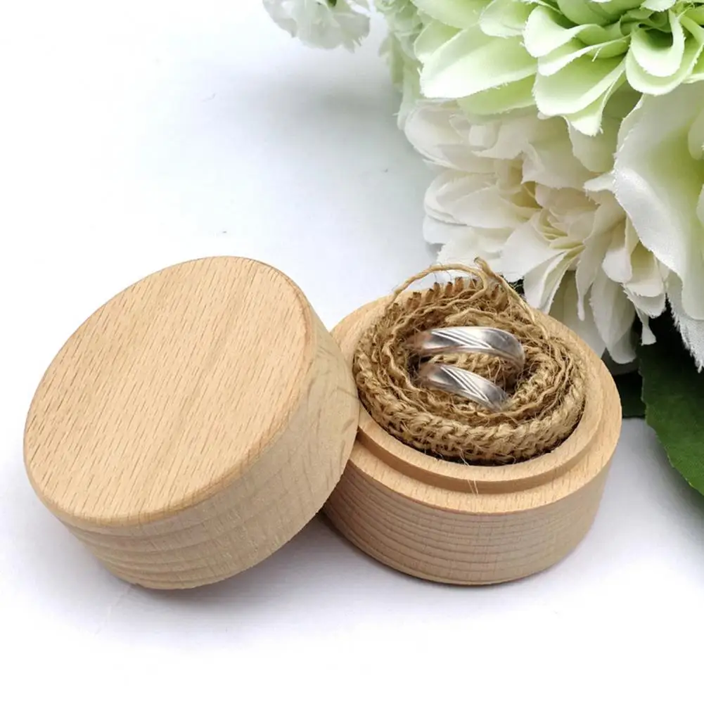 Scatola per anelli rotonda in legno naturale Matrimonio San Valentino Fidanzamento Scatola per anelli in legno Scatole per gioielli Scatola per imballaggio regalo di Natale