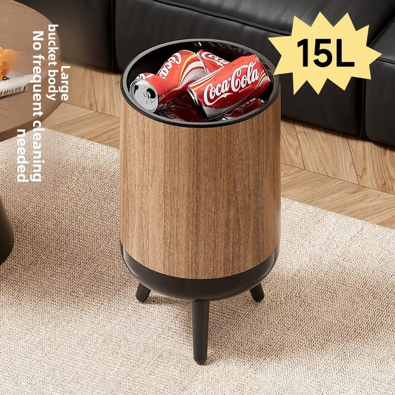 

Large Capacity Wooden Trash Can 15L No Lid Opening Required Bedroom Living Room Simple Storage Bucket Retro Style Family Use