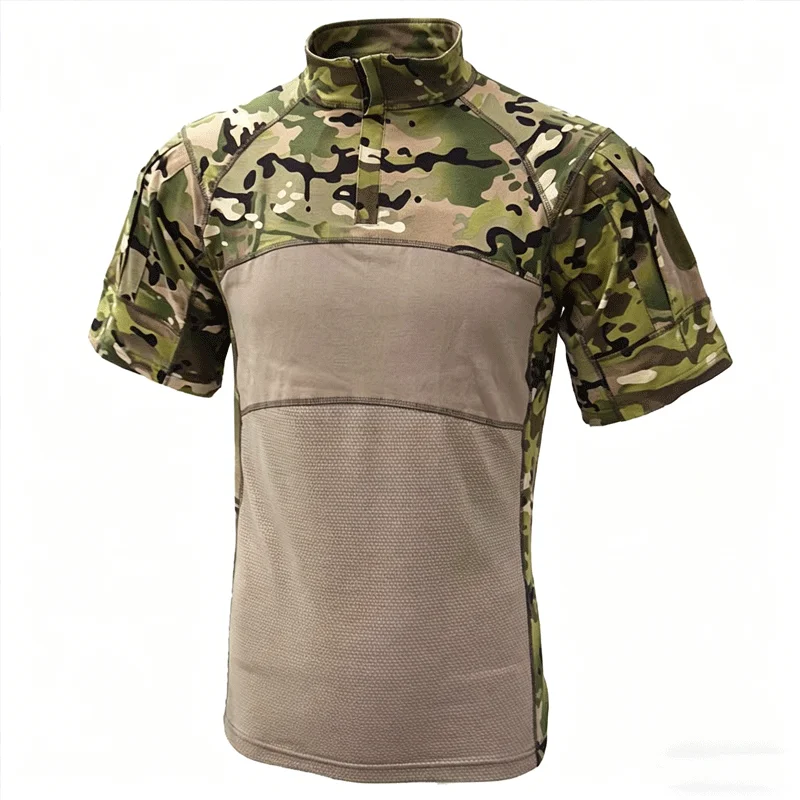 

Tactical Camo Workwear Shirt Men Zip Short Sleeve Durable Breathable Utility Top