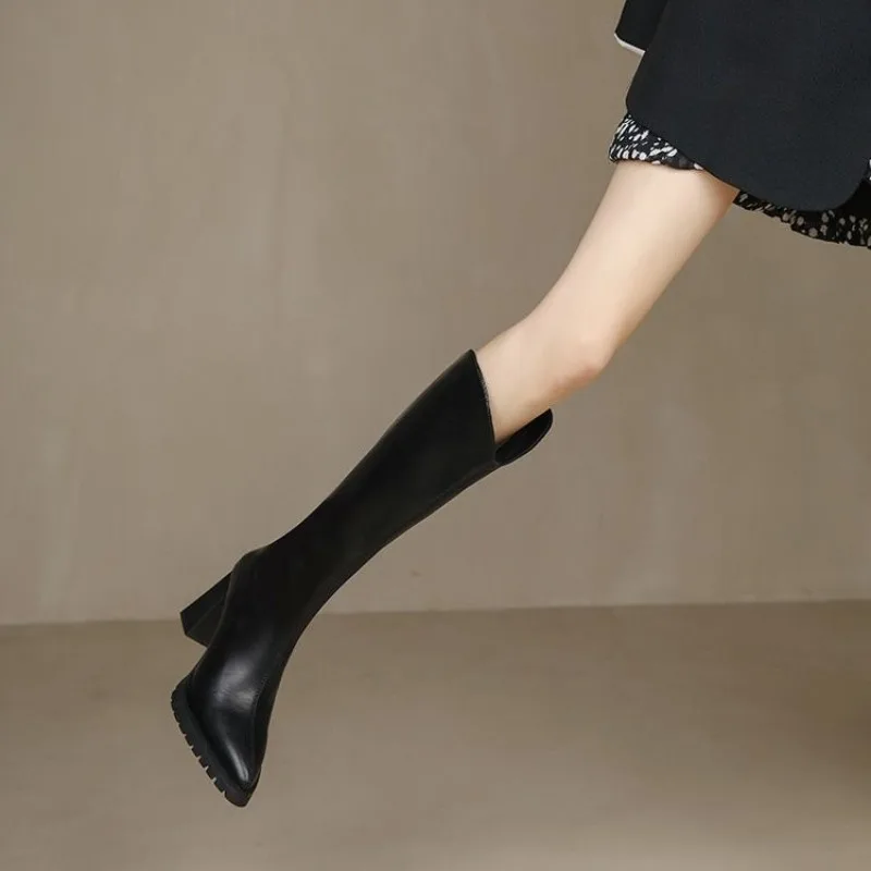 

Temperament Square Toe High Heel Boots Women's Autumn and Winter 2025 Korean Edition High Boots Block Heel